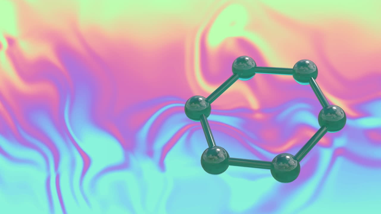 파스텔 배경 위의 분자 모델의 마이크로의 애니메이션