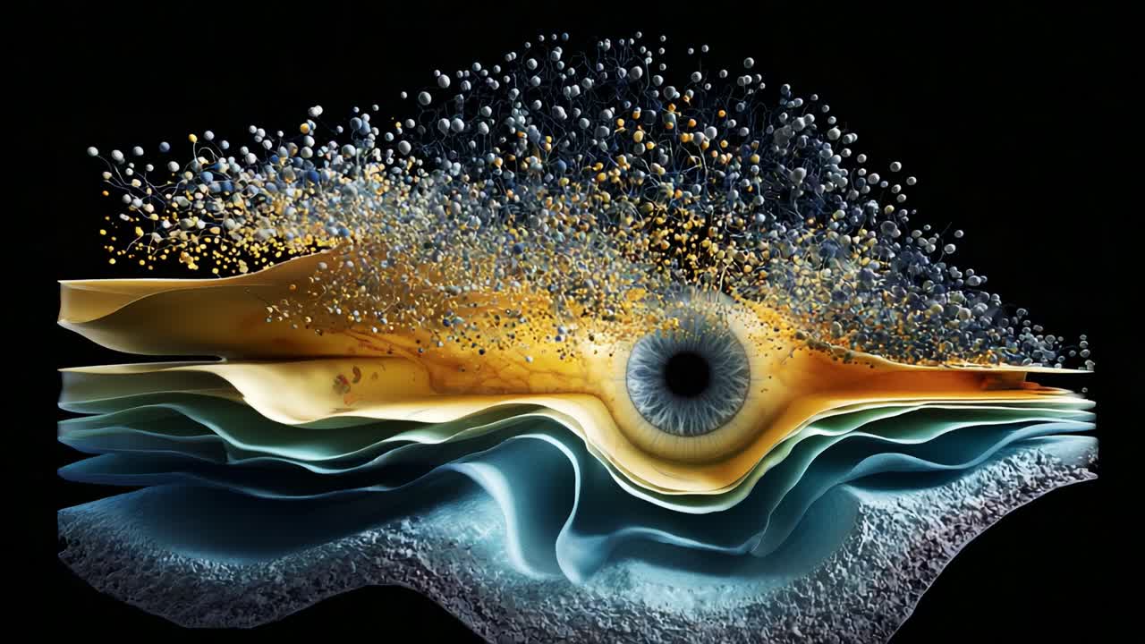 Abstract Visualization of Layers with Eye Motif: A Stunning Representation of Nature's Wonders Merging Colors, Textures, and Organic Elements in an Artistic Impression