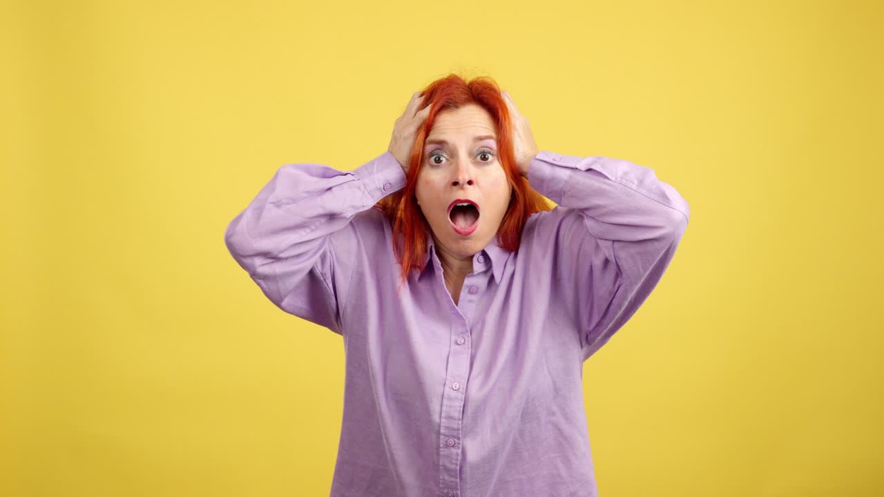 Woman showing various expressions of shock, surprise, and frustration
