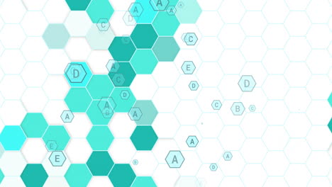 green honeycomb hexagon pattern on white background with space for text. vitamins icons. looped animation.