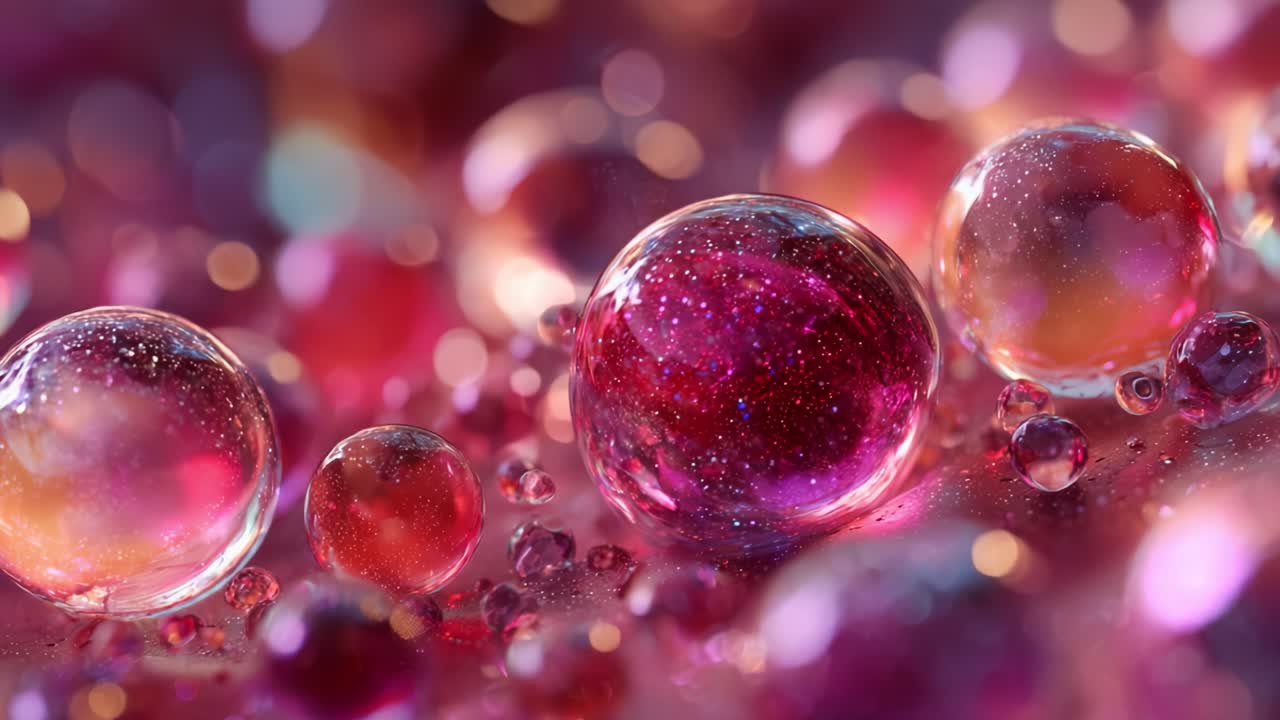 A Close-Up Exploration of Colorful Bubbles in a Vibrant Liquid Environment: A Mesmerizing Display of Light Reflections and Color Variations Over a Soft Background