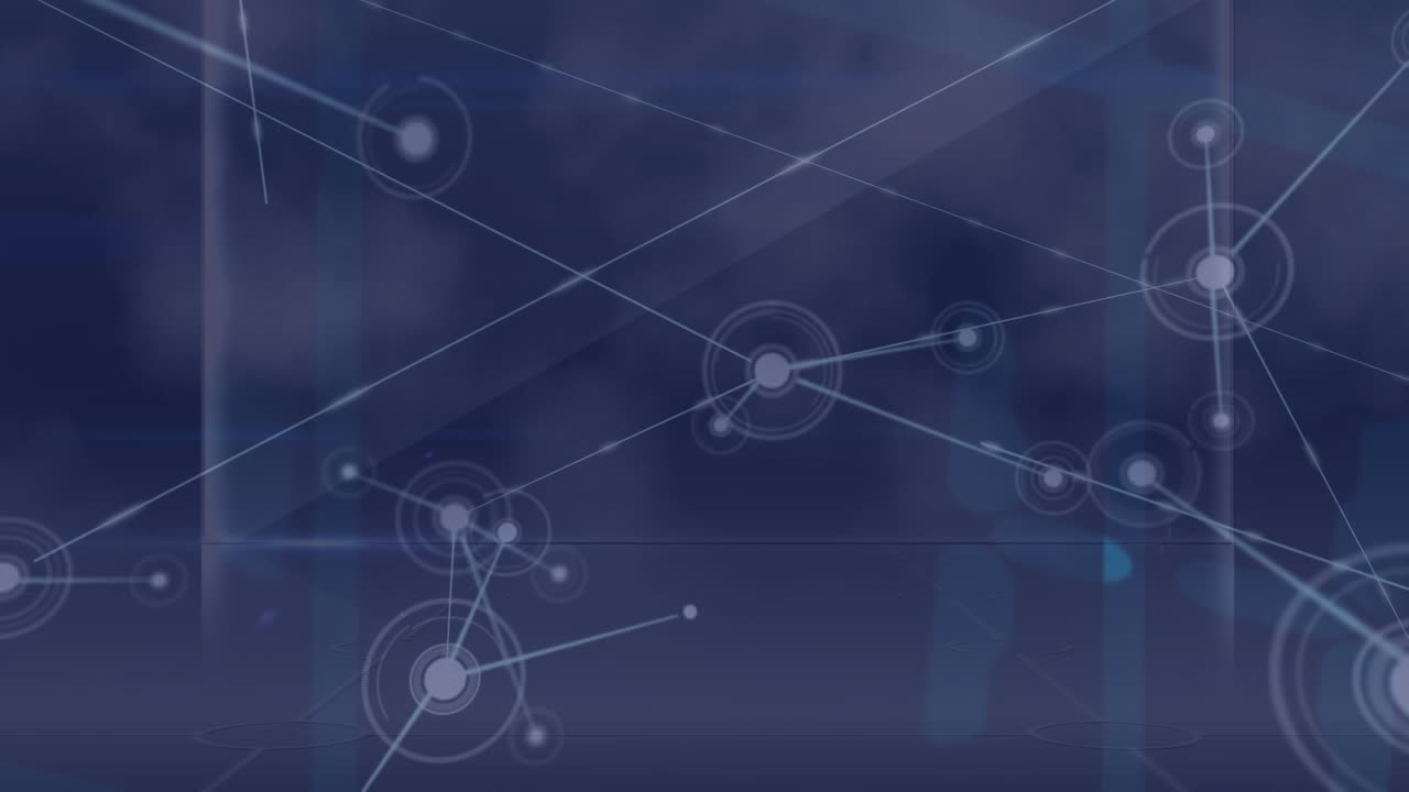 Animation of hexagon pattern over dots connected with lines against abstract background