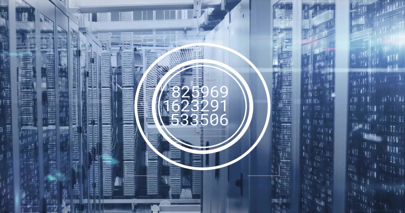 After one-second pause HUD overlay emerging over server-rack-lined aisle pulsing data for metrics