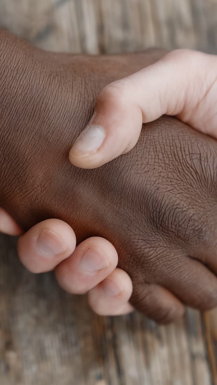 A Close-Up of Two Diverse Hands Coming Together in Unity, Symbolizing Friendship and Solidarity in a Shared Moment of Connection