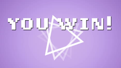 animación digital de usted ganar texto sobre forma de triángulo abstracto girando contra fondo púrpura
