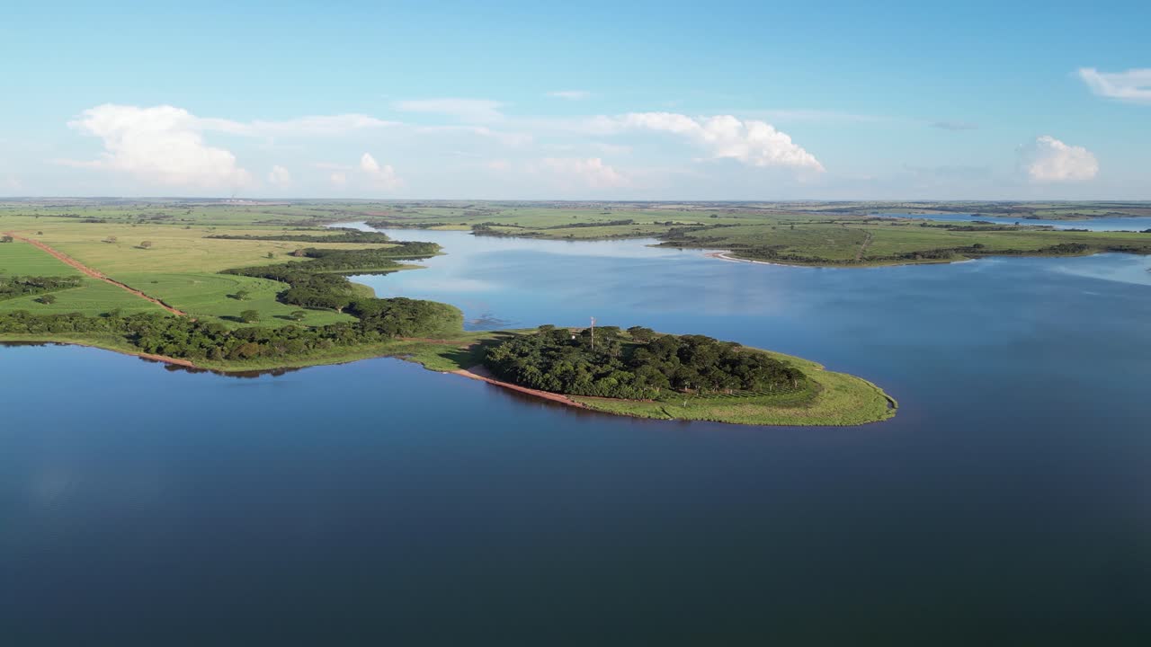Aerial orbits off-grid ecotourism site, Paraiso do Sol on Parana River