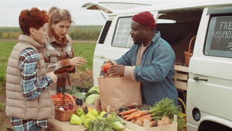 Afroamerikanischer-Bauer-Verpackt-Gemüse-In-Tüten-Für-Kunden