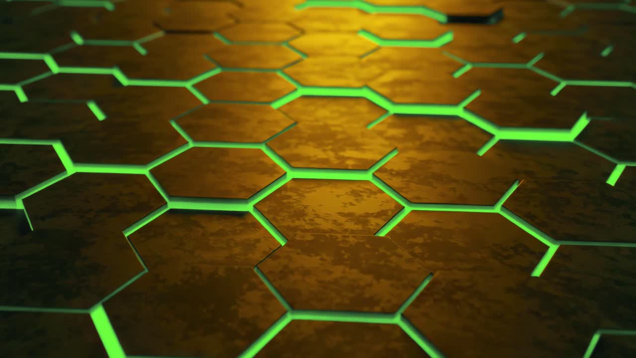 Dynamic Hexagon Tiles with Green Light Abstract Background