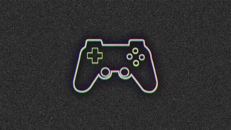 Animation-of-glitch-effect-over-video-game-controller-icons-against-grey-textured-background