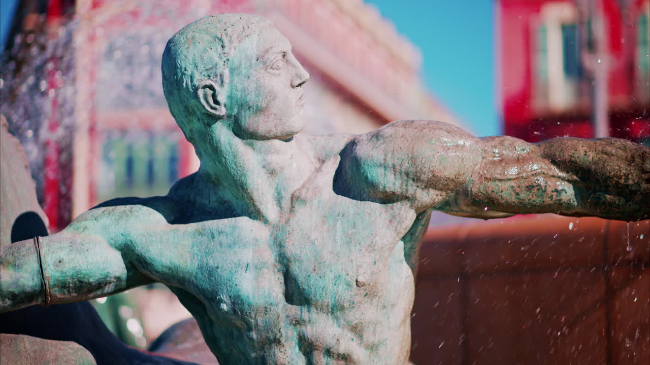 Nice, France - October 8, 2024: Close up of the Fontaine du Soleil in daylight