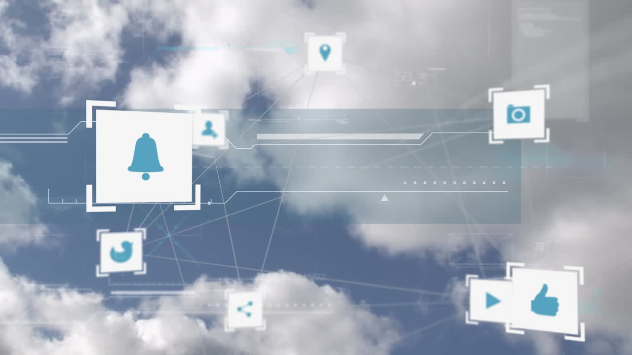 파란 하늘을 배경으로 연결 아이콘의 웹