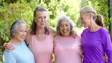 senior diverse group of women share a joyful moment outdoors