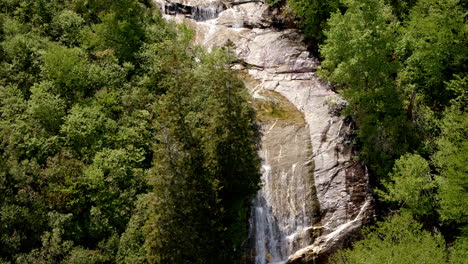 top-down aerial shot of wild rapids near a cascading waterfall deep in the smoky mountain backcountry