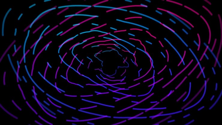 Gráficos de movimento abstratos com linhas circulares de neon brilhantes