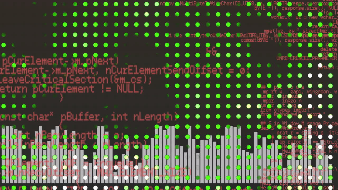 Green and red code with bar graph animation over black background