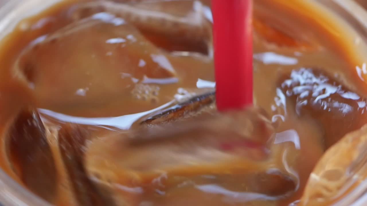 Close up of iced coffee with a straw