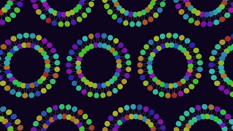 Neon-colorful-circles-pattern-with-dots-and-lines-on-blue-gradient