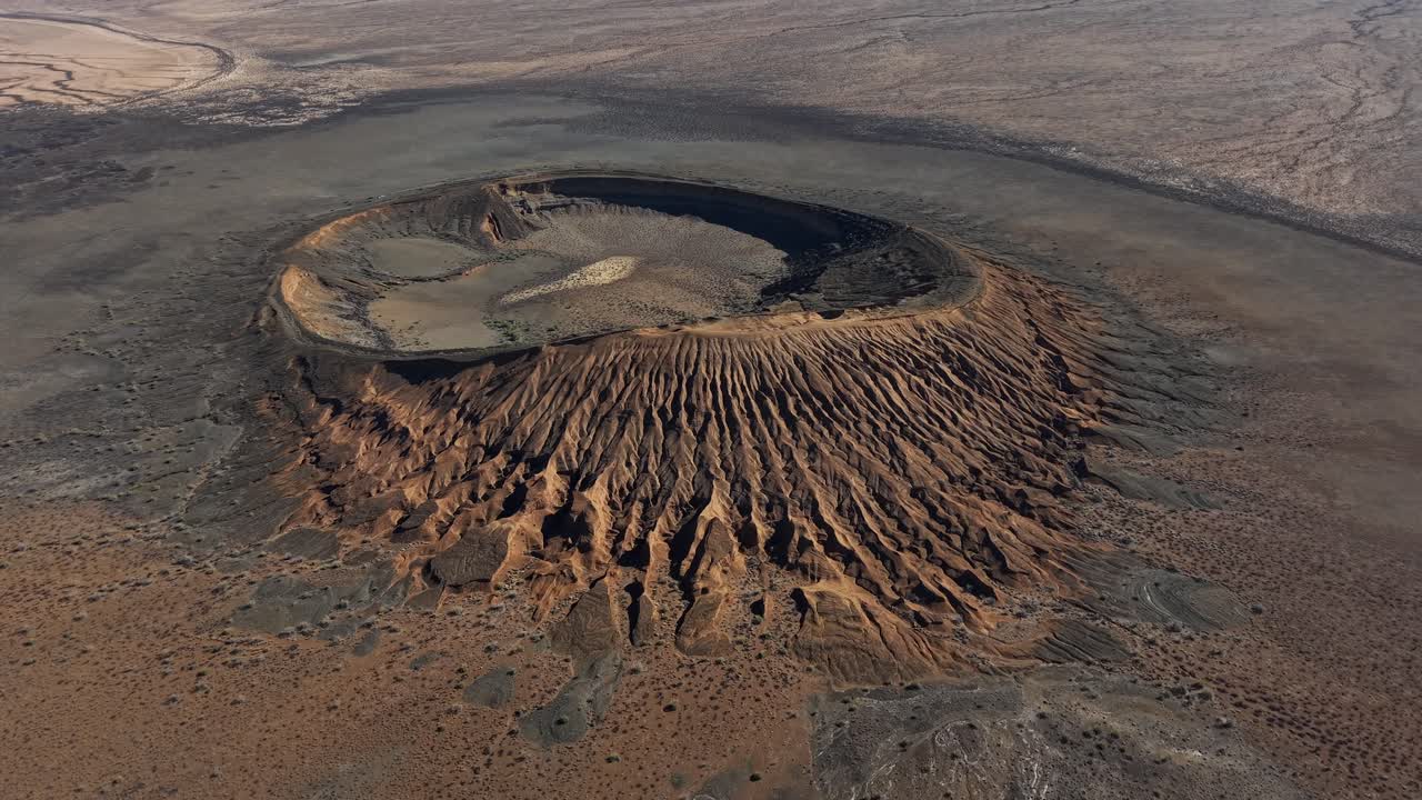 Aerial view of the El Colorado crater in the Altar desert in Sonora, Mexico