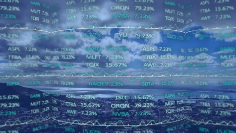 animation of financial data processing over landscape