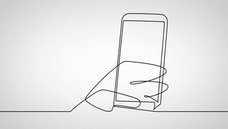 Animation-of-drawing-of-hand-holding-smartphone-on-white-background