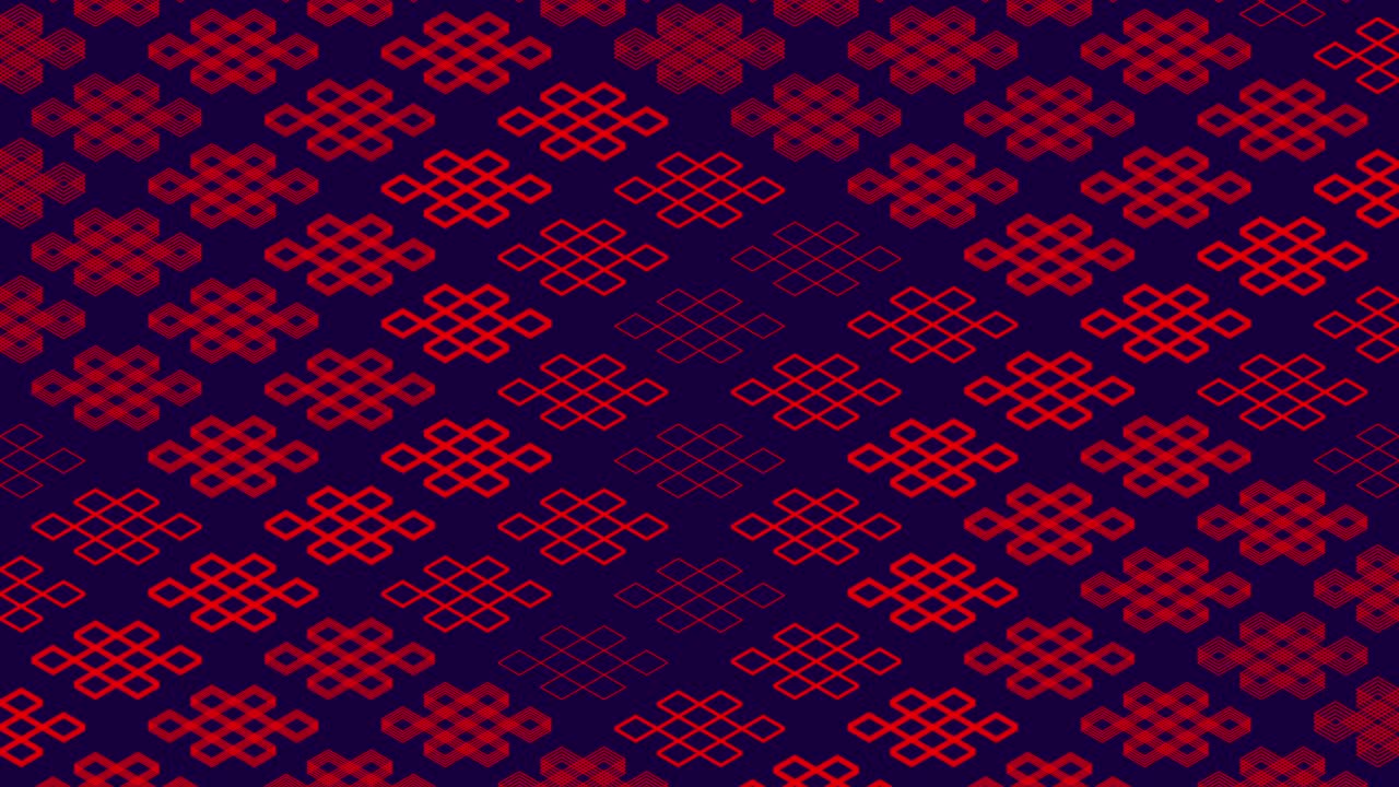 китайский образец абстрактная линия 3d виртуальное изометрическое освещение движущееся, винтажное смешение современных технологий концептуальный дизайн, светящийся на темно-синем фоне бесшовная циклическая анимация 4k с матовым альфа-каналом