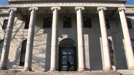 Panning-Down-From-The-Peak-Of-Harvard'S-Littauer-Center-For-Public-Administration-Building-To-Steps-Leading-Up-To-Its-Entrance