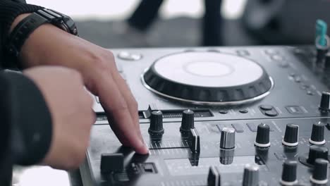 DJ mixing on turntable