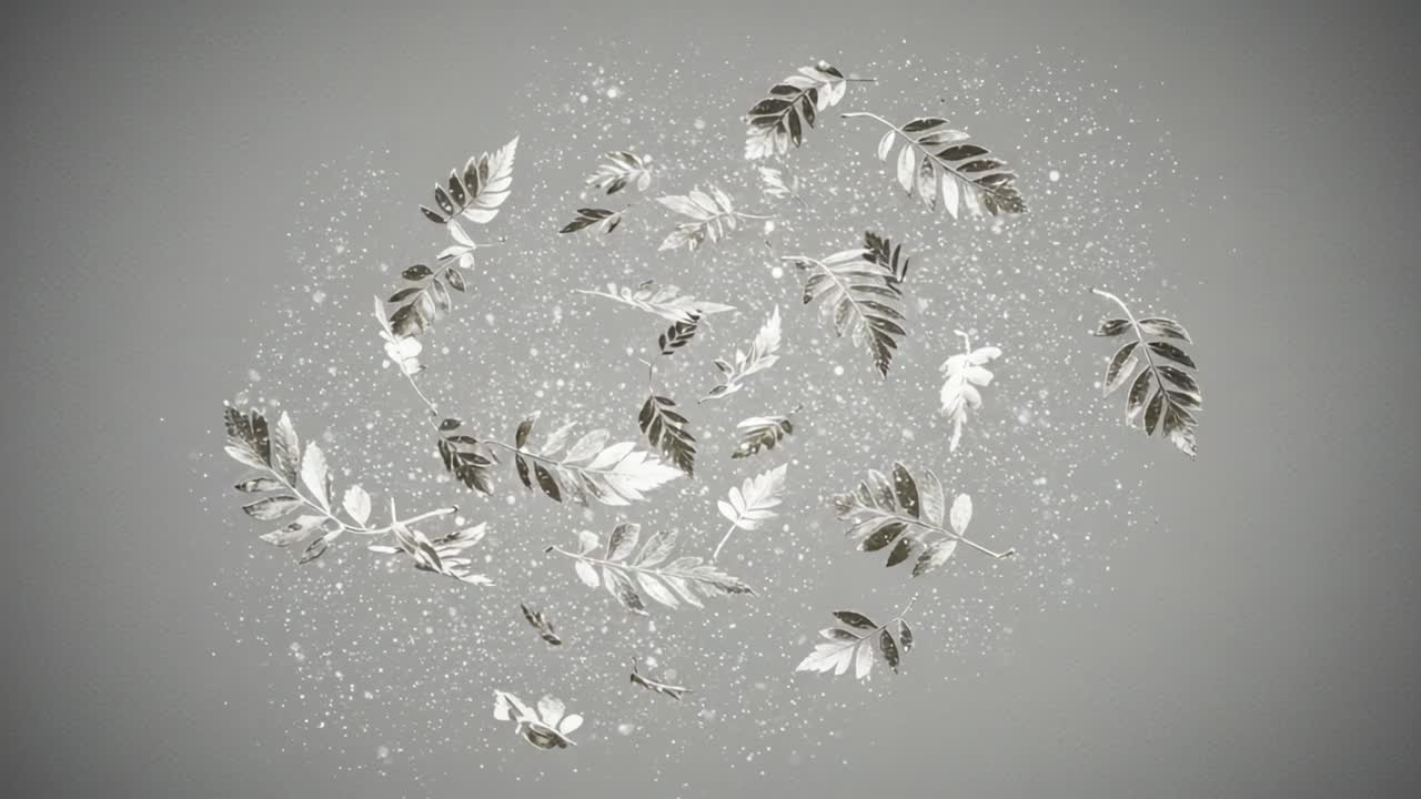 A Captivating Dance of Floating Leaves in a Serene Gray Background, Showcasing the Elegance and Tranquility of Nature's Fragments in Motion