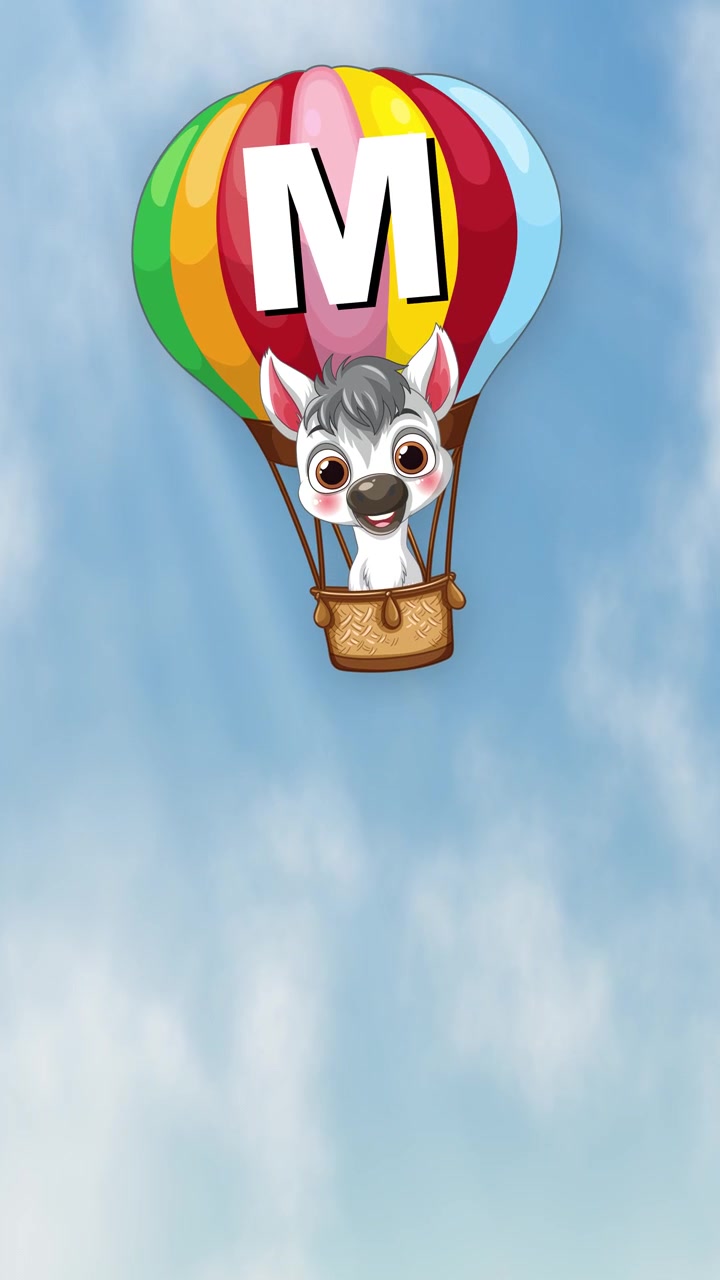 Karakter Husky Animasi dalam Balon Udara Panas Berwarna-warni Jatuh Secara Vertikal Melalui Langit Cerah Terang