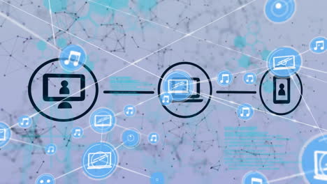 animación de la red de conexiones con iconos digitales