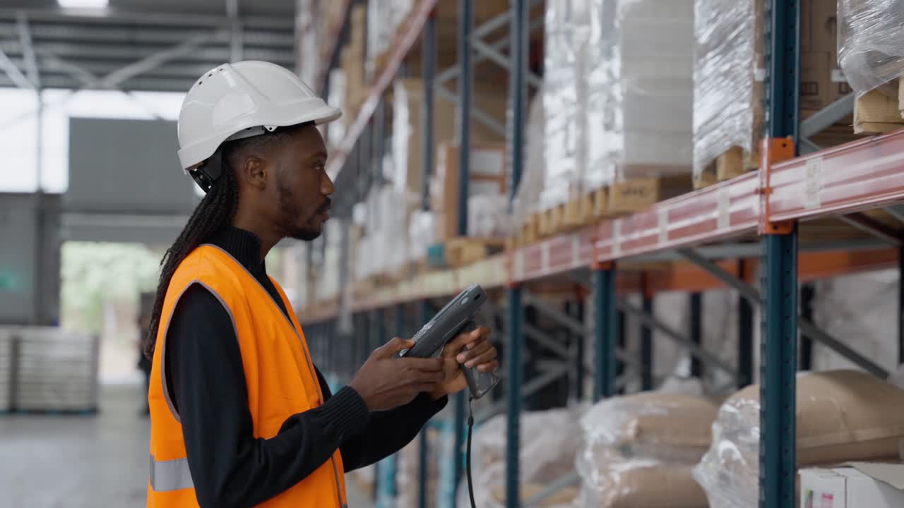 trabajador del almacén escaneando el inventario