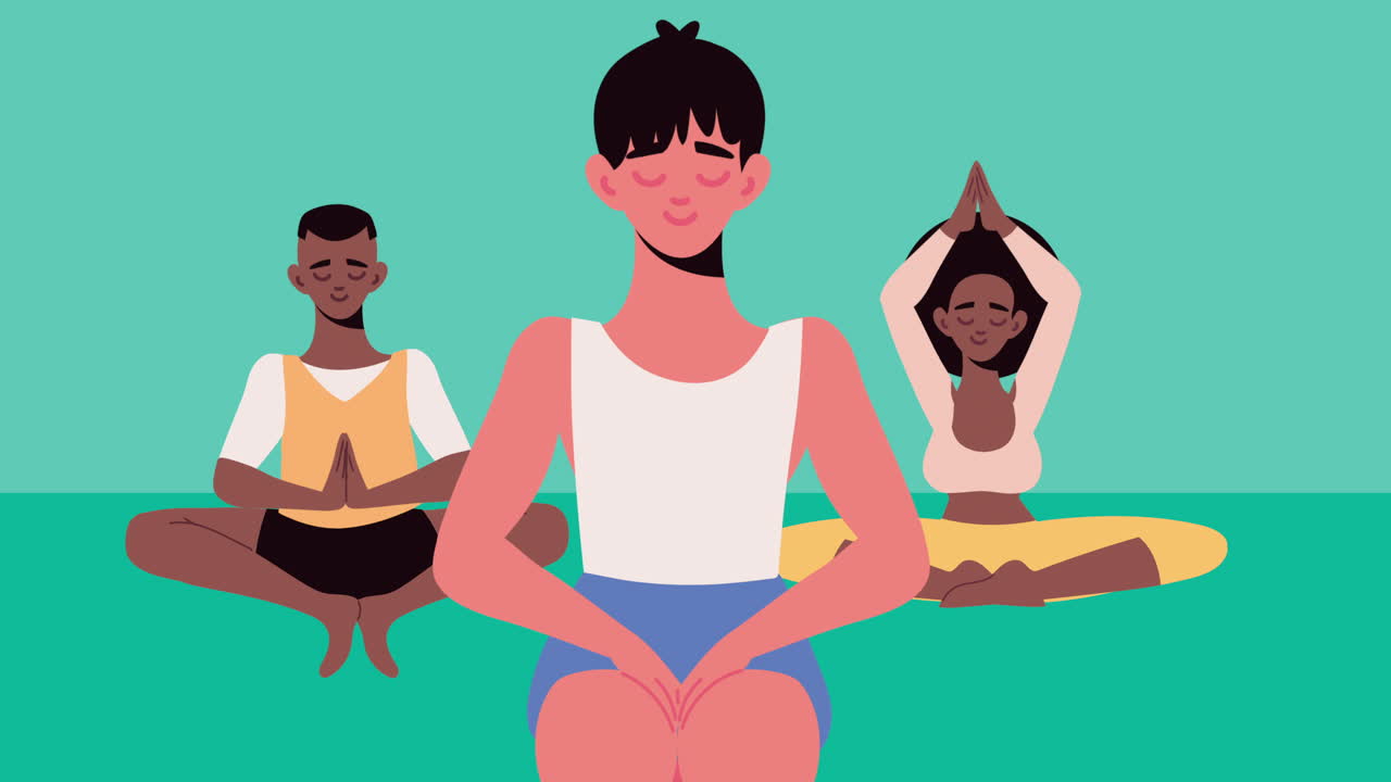 personas interraciales practicando posiciones de yoga
