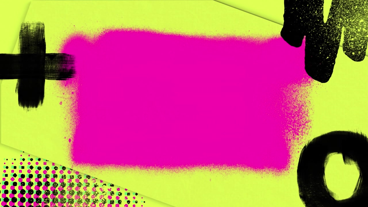 Forme nere e rosa che si muovono in loop su uno sfondo giallo.