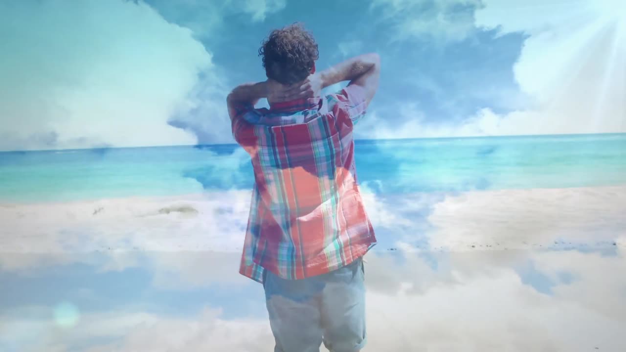 팔 을 펴고 있는 두 인종 의 사람 위 에 구름 이 있는 하늘 의 애니메이션