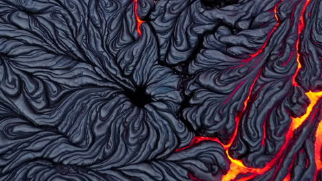 molten lava flowing through solidified volcanic rock patterns