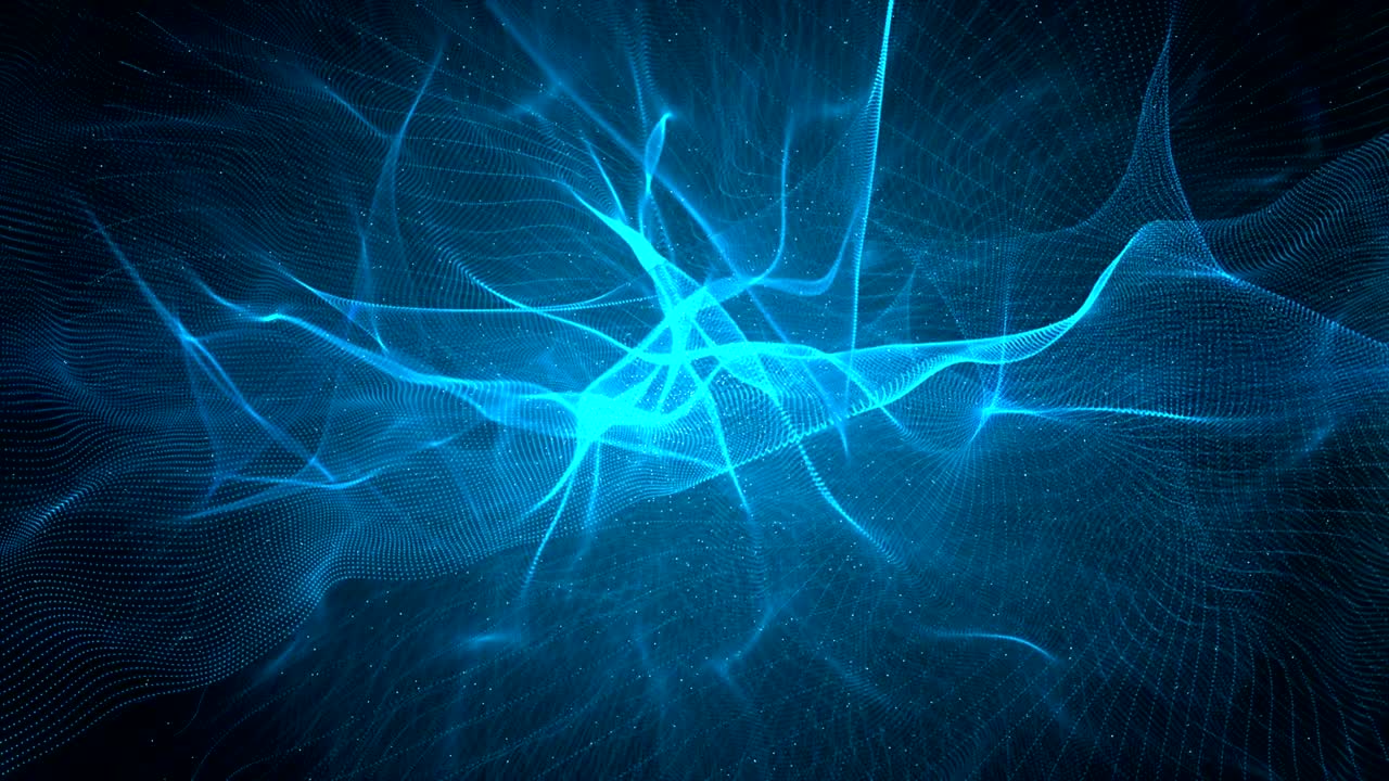Blue color wave particles flow abstract motion background