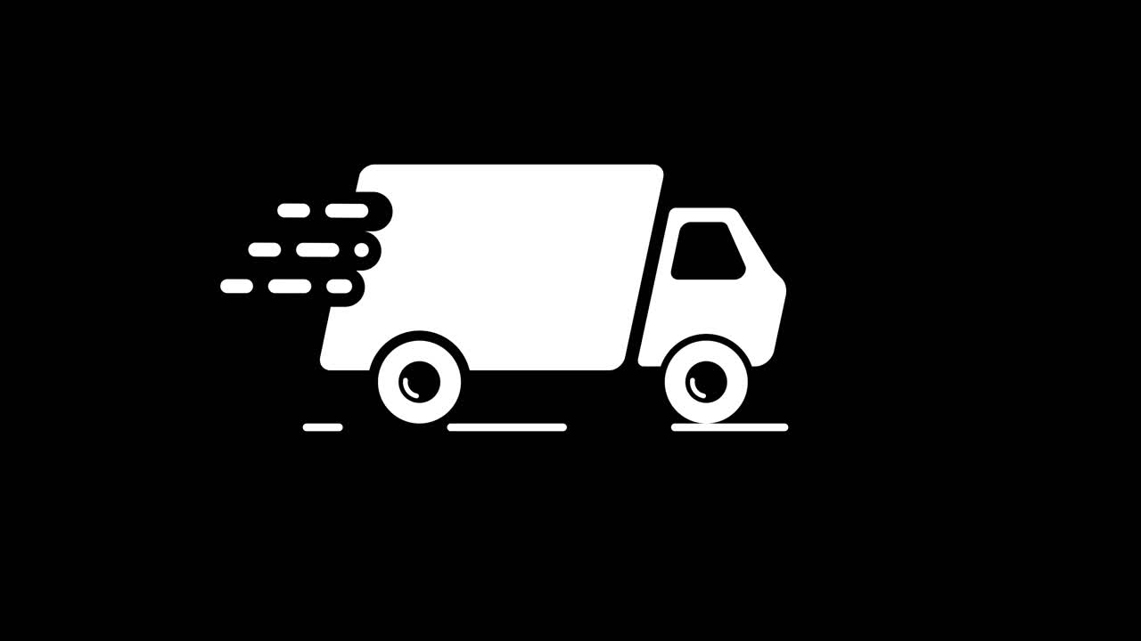 Fast delivery truck with speed line animation isolated on black ...