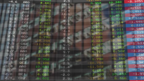 displaying stock market data with colorful numbers and abstract animation background