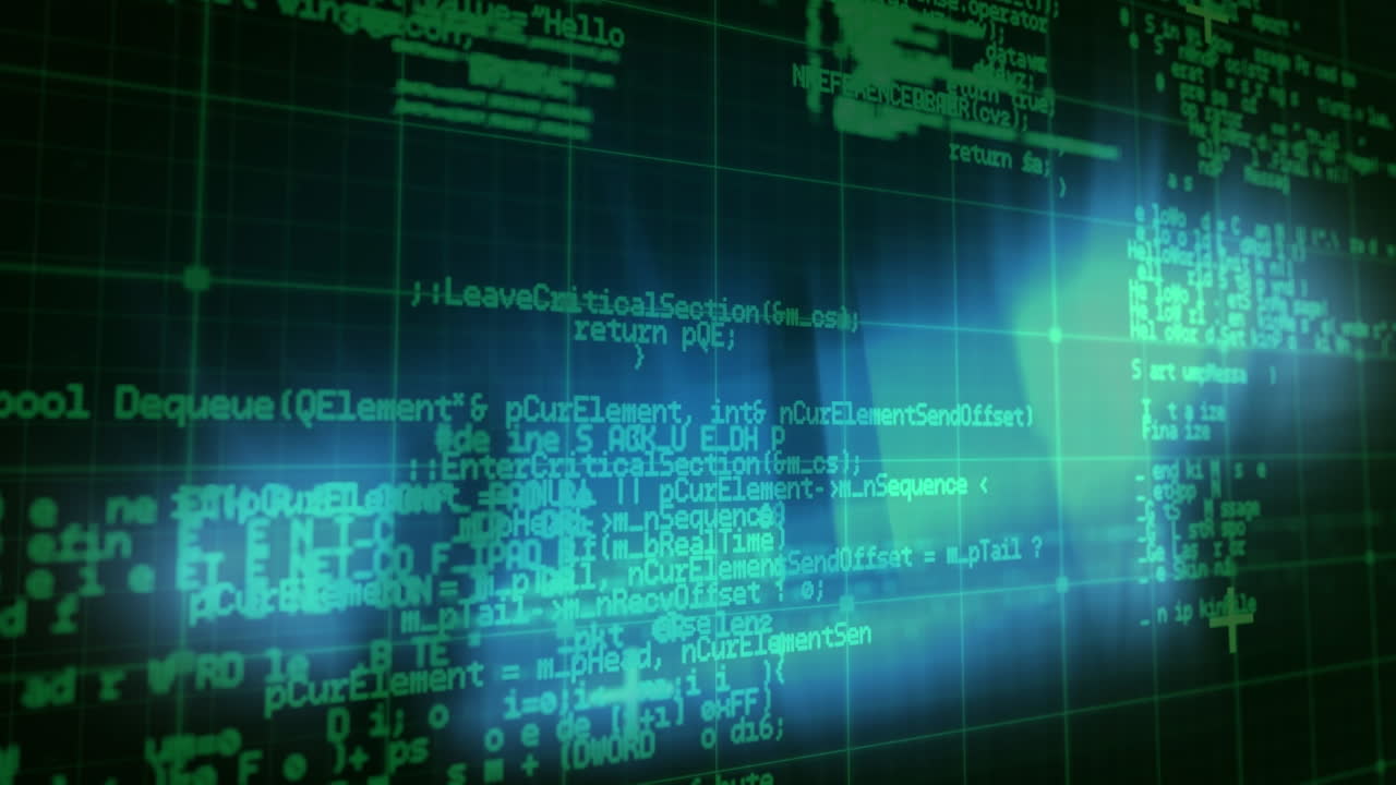 Animation of data processing over grid and squares