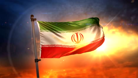 iran flag backlit at beautiful sunrise loop slow motion 4k