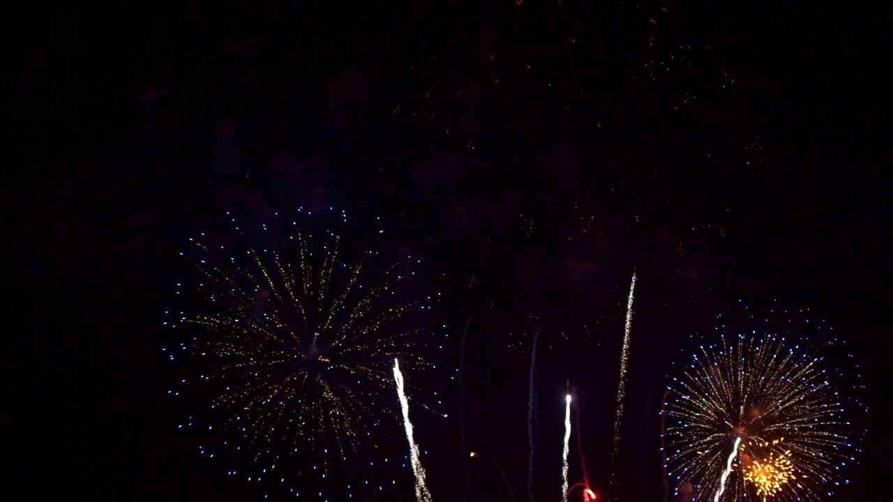 Beautiful colourful fire work display at night for celebration in festival