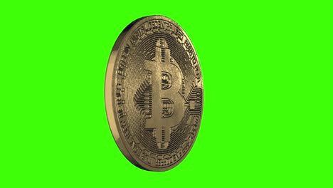 A-rotating-Bitcoin-in-front-of-a-green-screen-background,-chroma-key,-keying-crypto-currency,-animation-stock-video