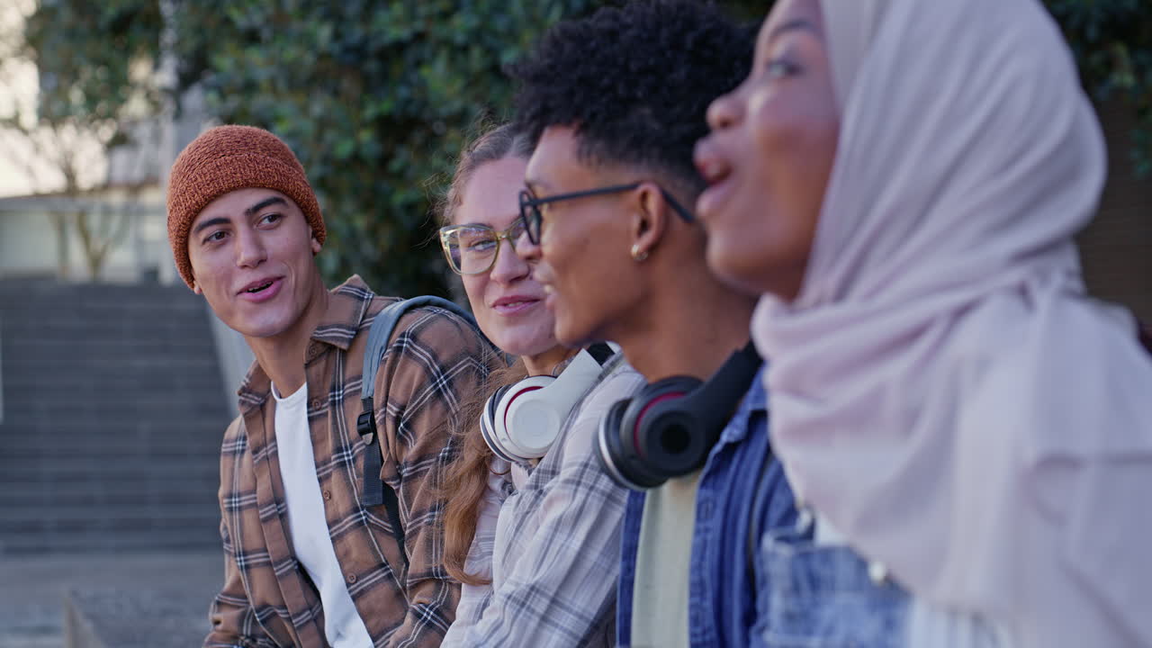 Group of Diverse College Students Hanging Out on Campus