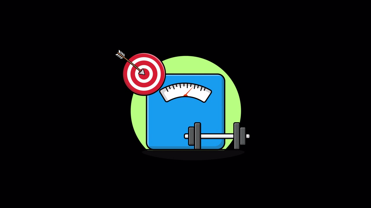 Animated Illustration of Fitness Goals with Weighing Scale and Dumbbell