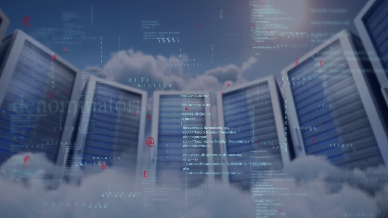 animación del procesamiento de datos a través de servidores informáticos