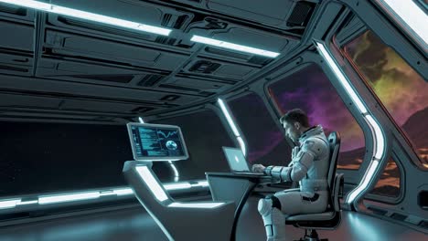 astronaut working in a futuristic spaceship