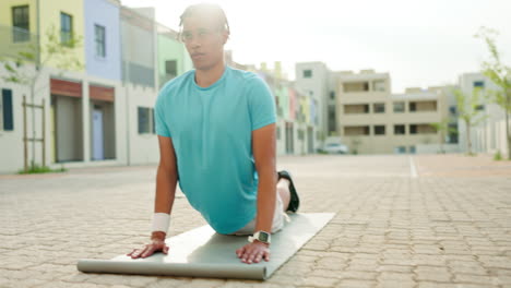 Black-man,-stretching-and-yoga-fitness-in-city