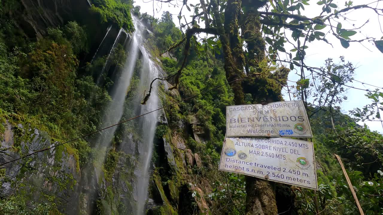 Fixed upside-down shot of La Chorrera waterfall, located in the municipality of Choachí, Colombia