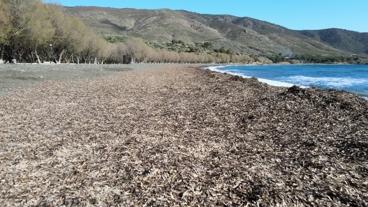 charamida에서 해변과 바다의 낮은 비행 드론 패스