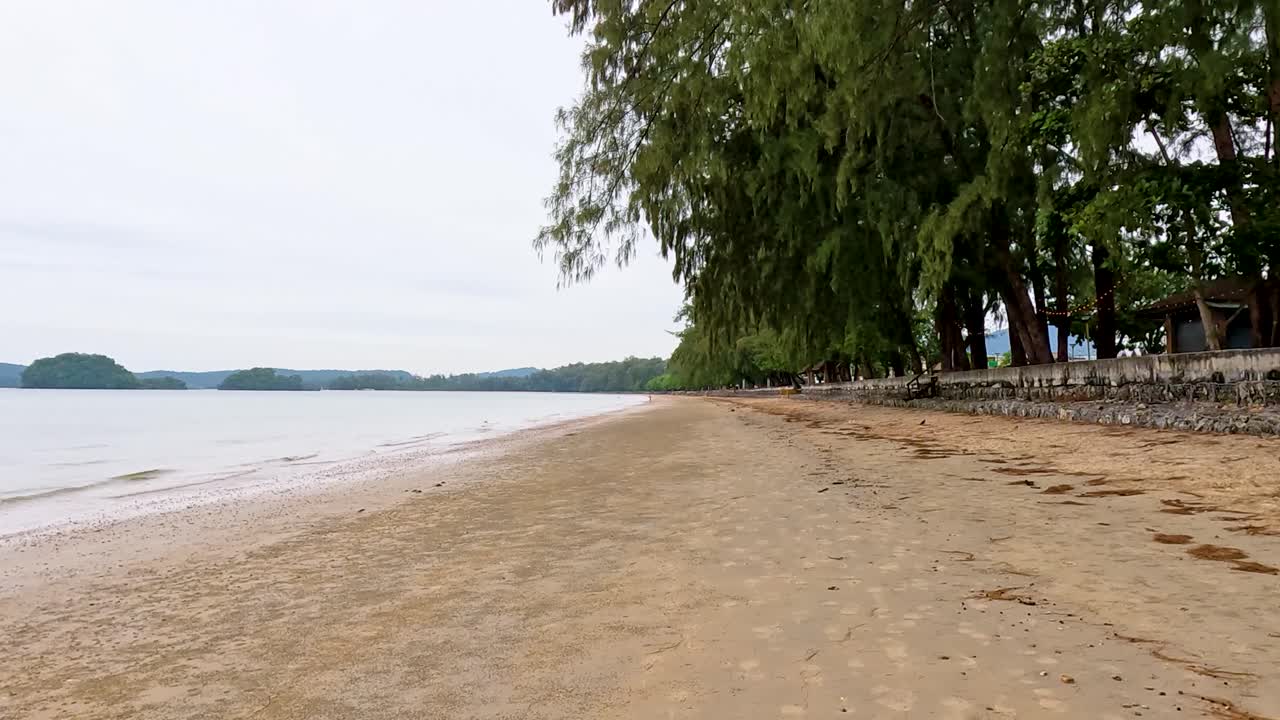 tranquila playa de arena con exuberante vegetación en krabi, tailandia